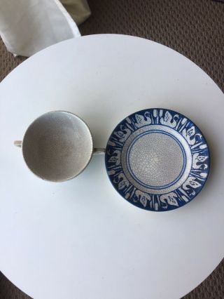 Very Rare Antique Dedham Pottery Cream Soup Bowl Bread Plate Swan 3