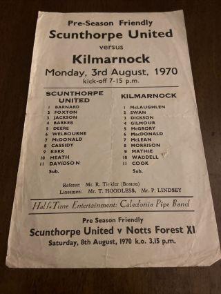 Scunthorpe United V Kilmarnock 1970 Extremely Rare