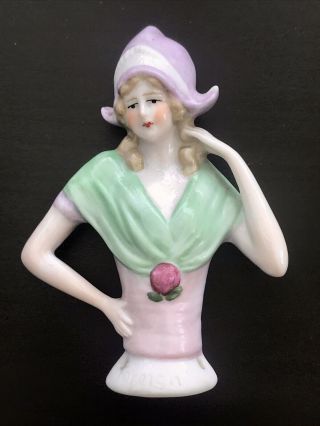 Vintage Antique German Dutch Lady Half Doll Pincushion - Winged Cap