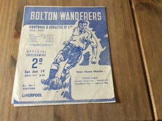 Bolton Wanderers V Liverpool 1949 - 1950 First Division Rare