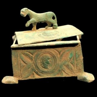 Rare Ancient Roman Bronze Huge Period Jewellery Box With Panther - 200 - 400 Ad
