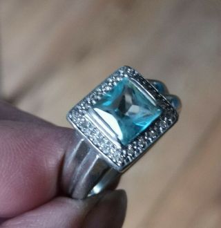 Good Vintage Art Deco Design Sterling Silver Topaz Ring Size R