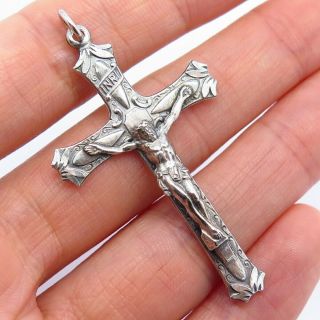 Antique Art Deco 925 Sterling Silver Jesus Religious Crucifix Cross Pendant