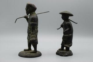 Antique Bronze Japanese Figures Of A Farmers Meiji Period Early 20th Century