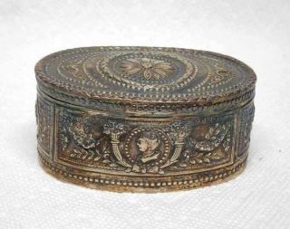 Antique Victorian Era Silver High Relief Dresser Trinket / Snuff Box