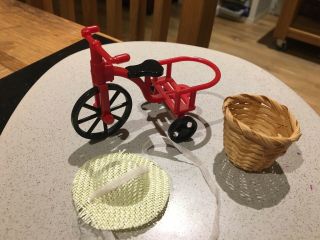 Sylvanian Families Vintage Tomy Bike Tricycle Set And Basket Bonnet