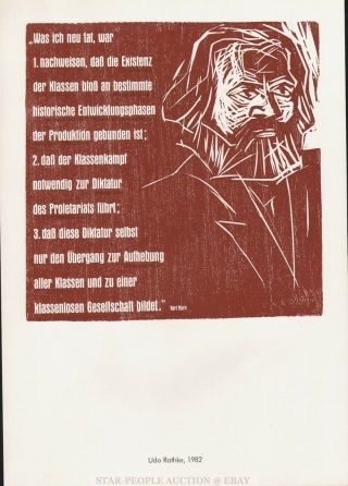 Portrait Of Karl Marx By Udo Rathke Rare East German Ddr Poster Gdr