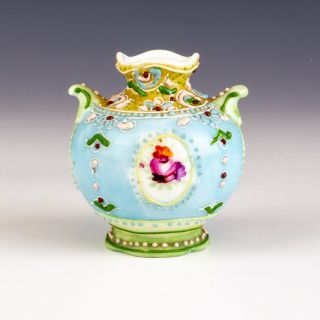 Antique Japanese Porcelain - Moriage & Flower Painted Miniature Vase - Lovely
