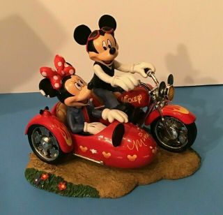 Extremely Rare Disney Mickey Mouse & Minnie Riding Motorcycle With Car Statue