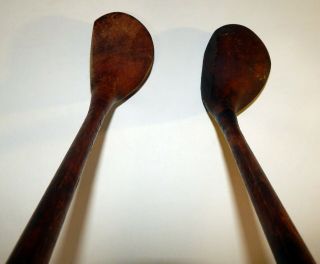 Set Of 2 Unknown Maker Antique Hickory Shaft Wood Head Leather Grip Golf Clubs