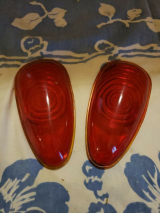 Pair Vintage Antique Red Glass Tail Light Lenses For Ratrod Or Restoration