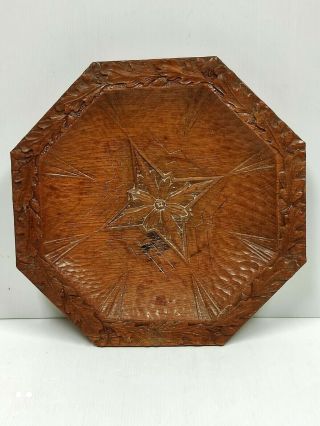 Vintage Carved Wooden Oak Tray Dish Bowl