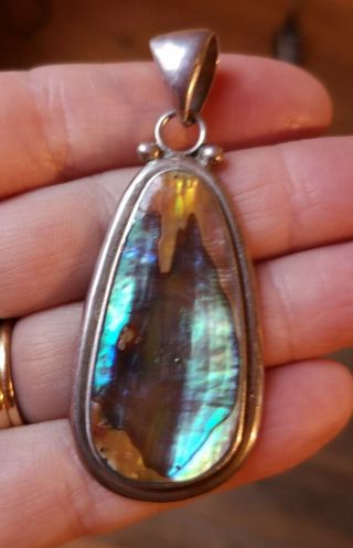 Large Vintage Sterling Silver Mother Of Pearl Pendant