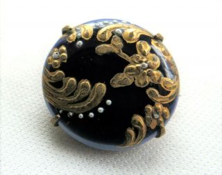 Rare Victorian Cobalt Glass W Gold Gilt Collar Pin Brooch C Clasp