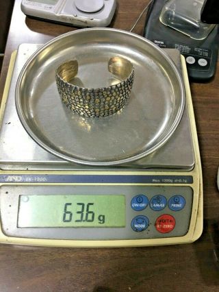 925 Silver & 14K GOLD - Vintage Design Cuff Bracelet 63.  5 g RARE 2