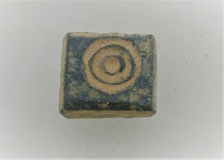 Ancient Roman Bronze Gaming Piece With Ring And Dot Motifs Astragalus