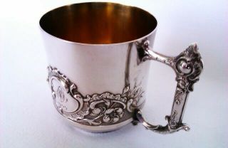 Rare & Solid Silver & Gold Gilt Edwardian Tea Cup & Saucer Circa 1908 2