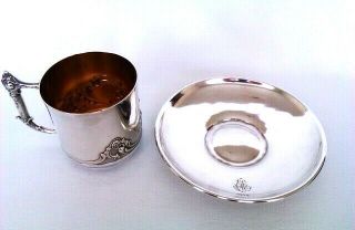Rare & Solid Silver & Gold Gilt Edwardian Tea Cup & Saucer Circa 1908 3