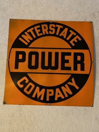 Rare Large Porcelain Sign Interstate Power Company Advertising Gas Oil