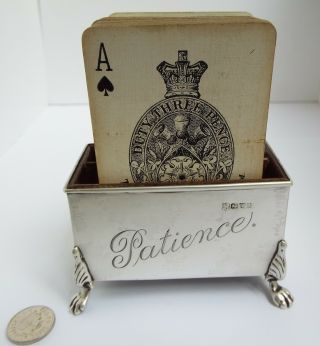 Lovely Rare English Antique 1903 Solid Sterling Silver Playing Card Box Trough