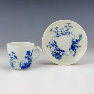 Antique Japanese Blue & White Porcelain - Oriental Flower Decorated Cup & Saucer