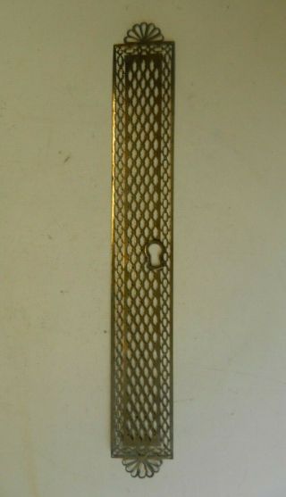 Vintage Brass Pierced Door Push Plate With Keyhole 20 1/2 " J
