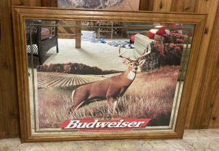 Rare Budweiser Anheuser - Busch Whitetail Deer Mirror Sign 36 