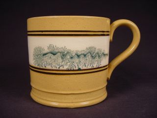 Rare 1800s Green Seaweed Mocha Mug Yellow Ware Mochaware