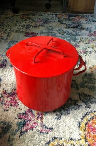 Rare Vintage Dansk Kobenstyle France Red Enamel 8 Quart Tall Soup Stock Pot