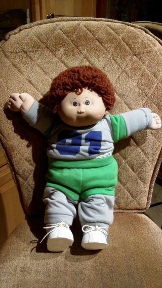 2 Vtg Coleco Cabbage Patch Kid Tooth Boy Doll Brown Loop Hair Dimple,  Girl Red