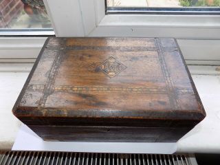 Antique Victorian Inlaid Tunbridge Ware Walnut Work Box
