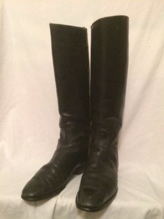 Vintage Tall Black Leather Pull On Riding Boots Uk 6 Eu 39
