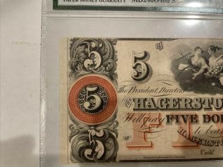 1800s $5 DOLLAR HAGERSTOWN BANK NOTE RARE LARGE CURRENCY PAPER MONEY PMG 67 EPQ 3