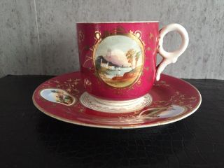 Stunning Antique 19th Century Porcelain Cup & Saucer Duo Derby/minton