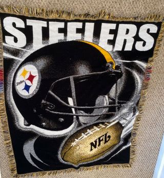 Vintage Rare Nfl Pittsburgh Steelers Throw Blanket 55 X 42 - Made In Usa