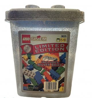 Lego 3025 Limited Edition 25th Anniversary Silver Bucket W/ Rare Silver Brick