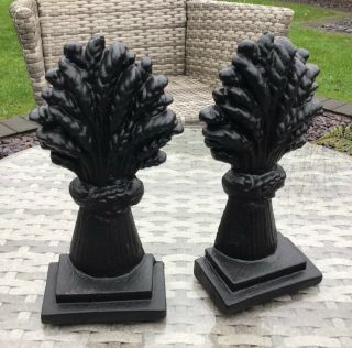 Antique Heavy Cast Iron Bookends,  Cheshire Corn Sheath Design.  7 1/2” In Height