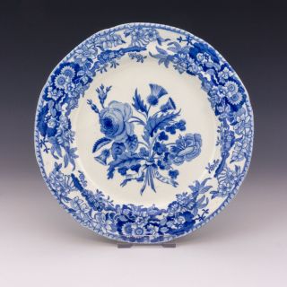 Antique Spode Pottery - Union Wreath Pattern Blue & White Transferware Plate