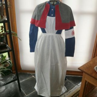 Antique Authentic Ww1 Era Nurses Uniform Rare Shoulder Cape Red Cross
