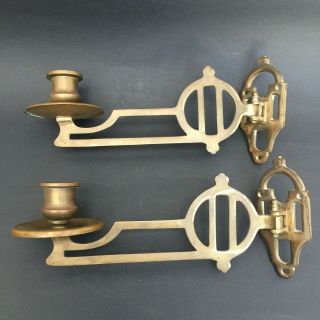 Antique Vintage Pair Single Arm Brass Piano Wall Sconce Candle Holder Lights Af