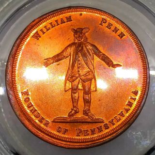 (1882) Rare Ngc Ms 64 Rb William Penn - R.  Lovett Medal - Penn 