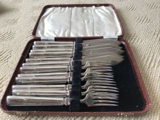 Vintage Antique Rare Fish Knife & Fork Set Solid Epns Silver Plate