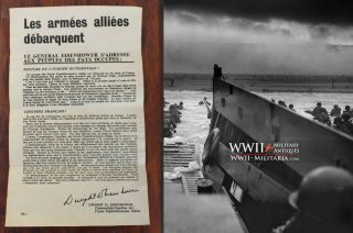 Wwii Us D - Day Leaflet 1944 Dwight D.  Eisenhower French Air Dropped Rare