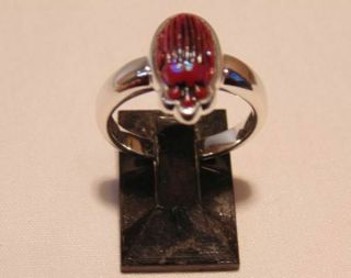 Antique L C Tiffany Rare Red Favrile Art Glass Scarab Sterling Ring Ca: 1910