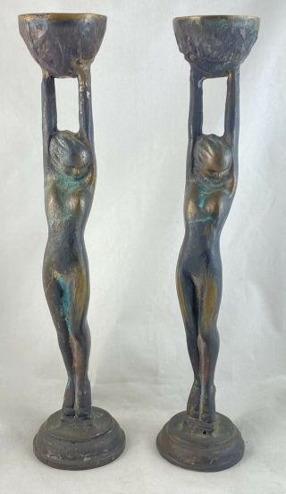 2 Art Deco Diana Nude Lady (frankart Lamp Base Style) Retro Candle Holders Rare