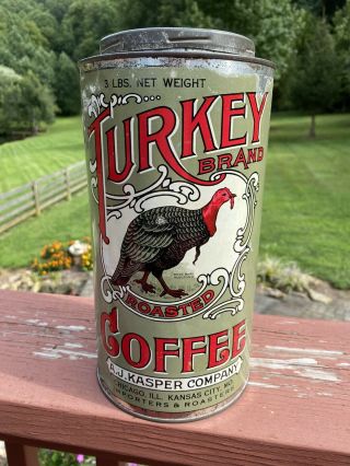Rare Antique Turkey Brand Roasted Coffee Tin A.  J.  Kasper Co.