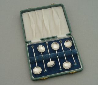 Rare Bernard Instone Silver & Turquoise Enamel Set Of 6 Coffee Spoons Birm 1925