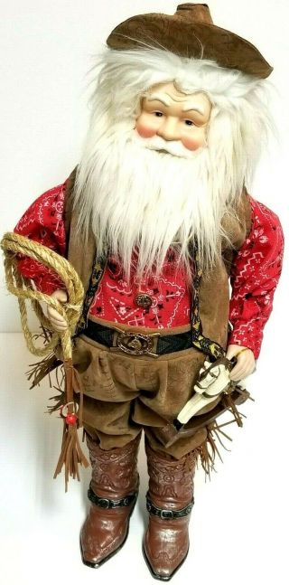 Vintage Santa Claus Western Cowboy Figure Porcelain W/ Rope & Horse Christmas