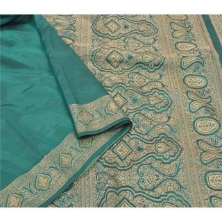 Sanskriti Vintage Green Indian Sari 100 Pure Silk Woven Sarees Premium Fabric 2