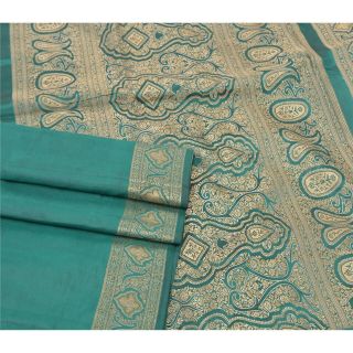 Sanskriti Vintage Green Indian Sari 100 Pure Silk Woven Sarees Premium Fabric 3